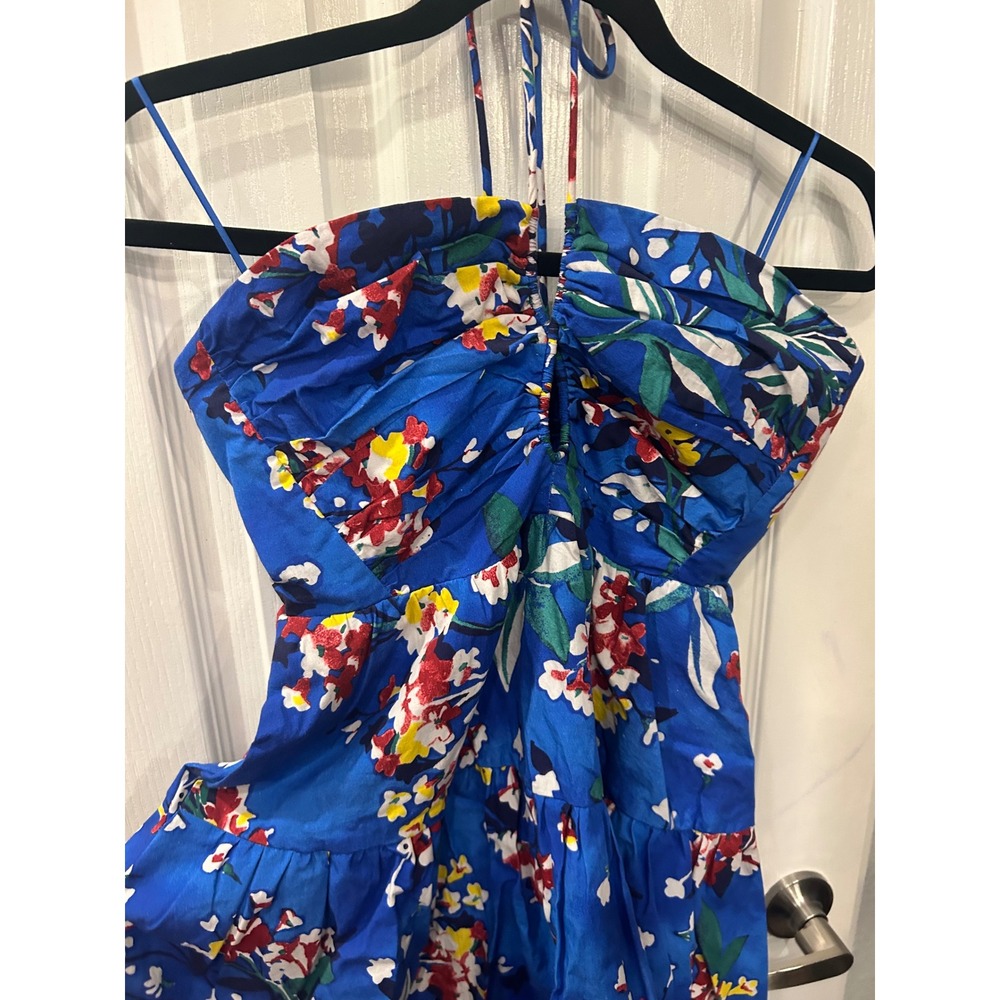 Anthropologie Halter Dress Blue Floral Smocked Tiered Keyhole Summer Mini - Picture 3 of 11